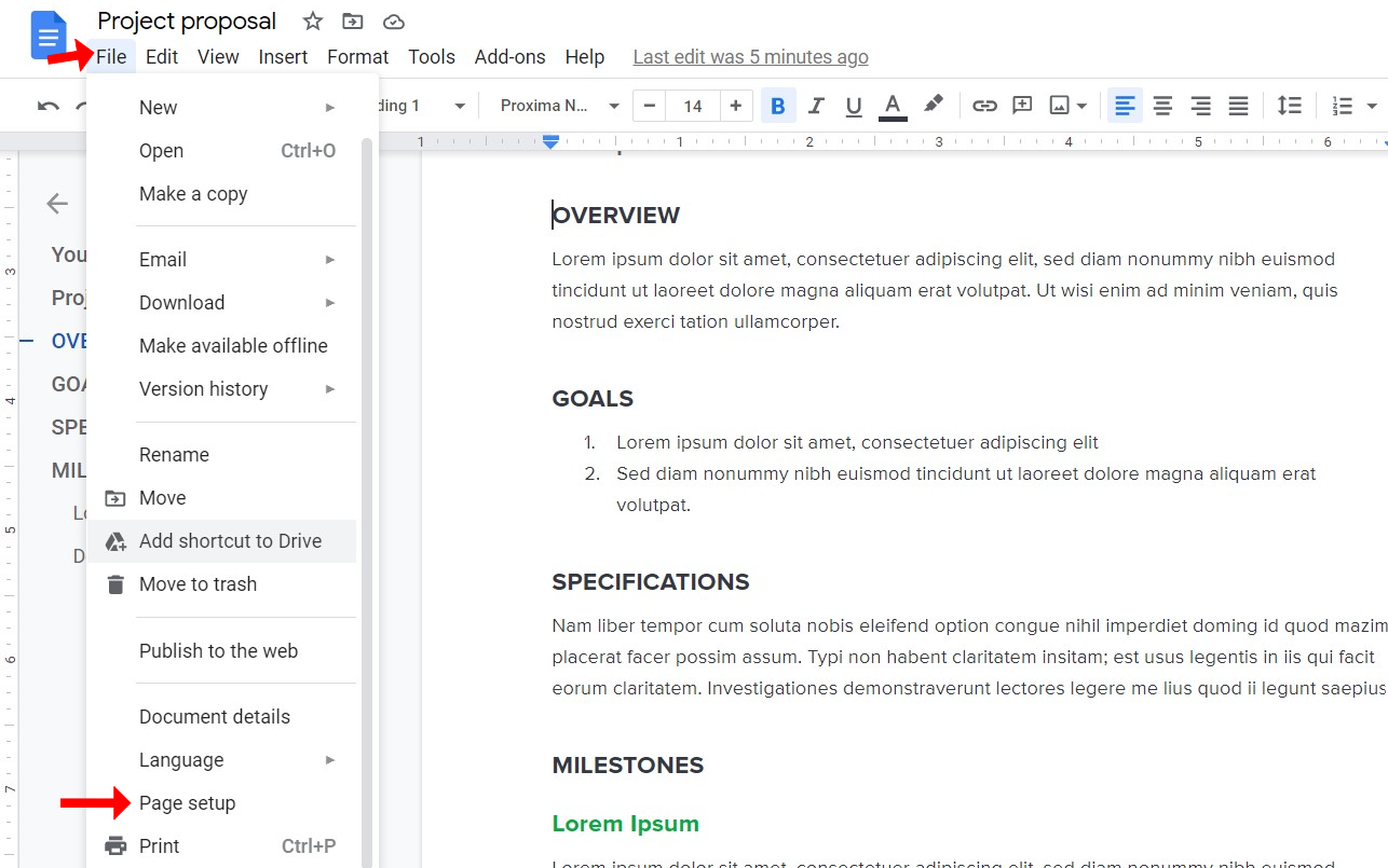 How to change to Landscape in Google Docs