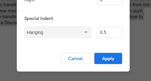 How to do a hanging indent on Google Docs