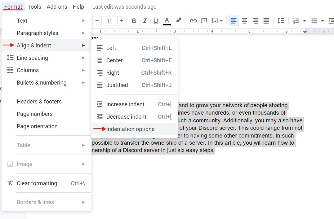 creating hanging indent google docs