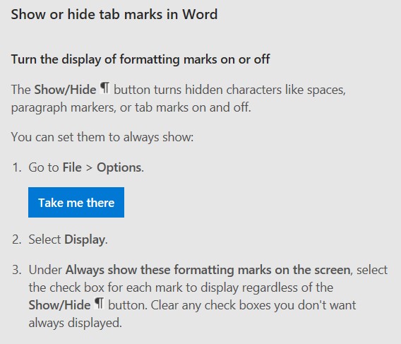 ms word formatting marks list