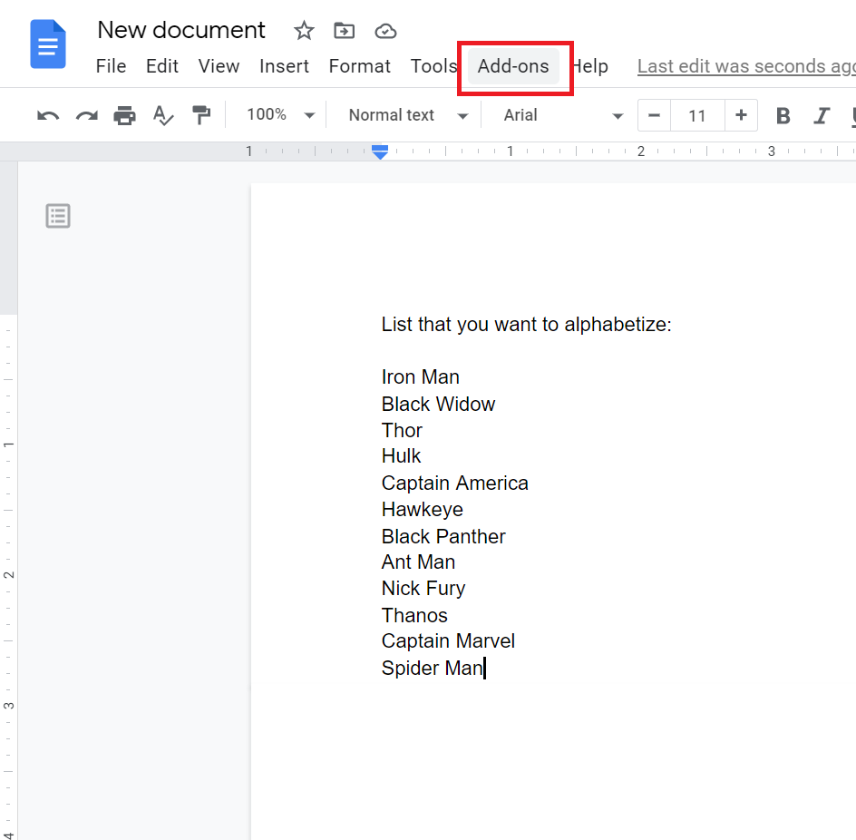 alfabetyzuj w Google docs