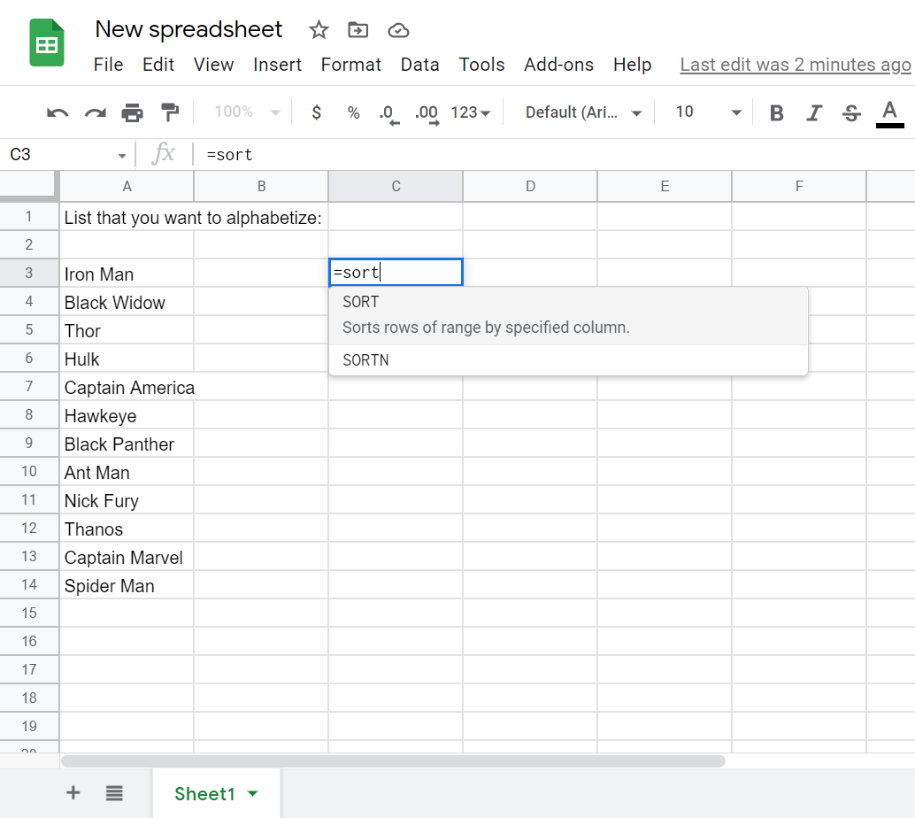 alfabetizar en google docs