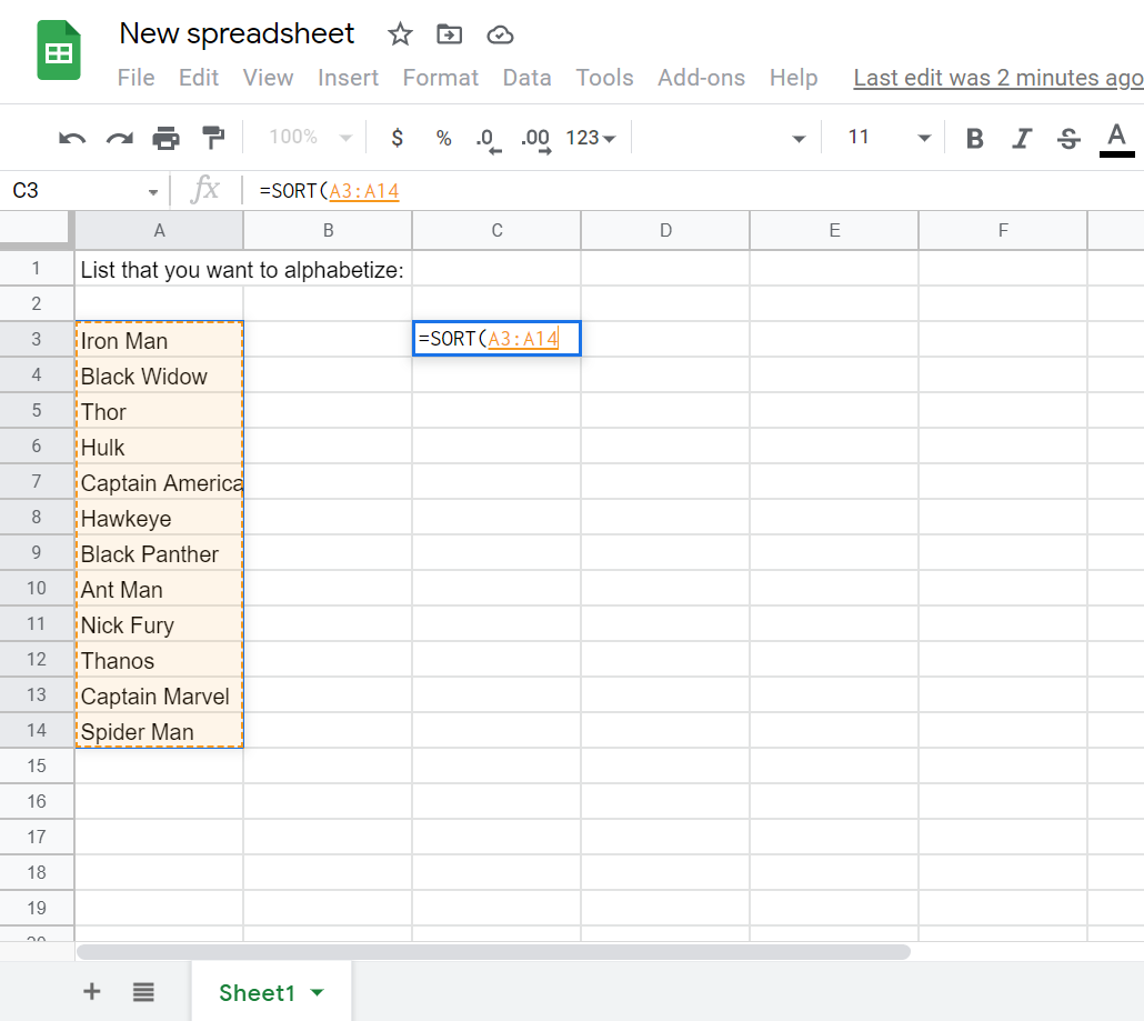 alphabetize no Google docs