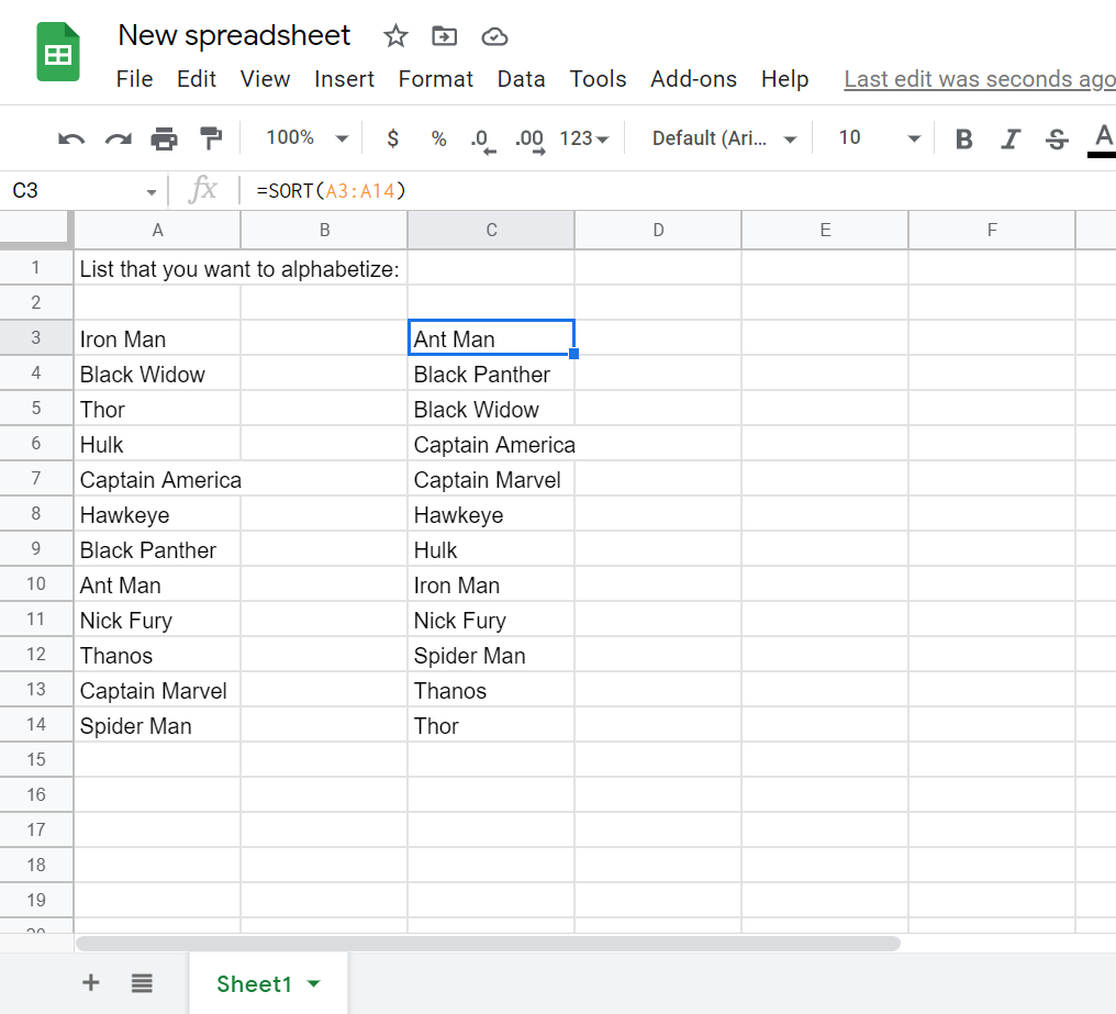 alphabetize in google docs