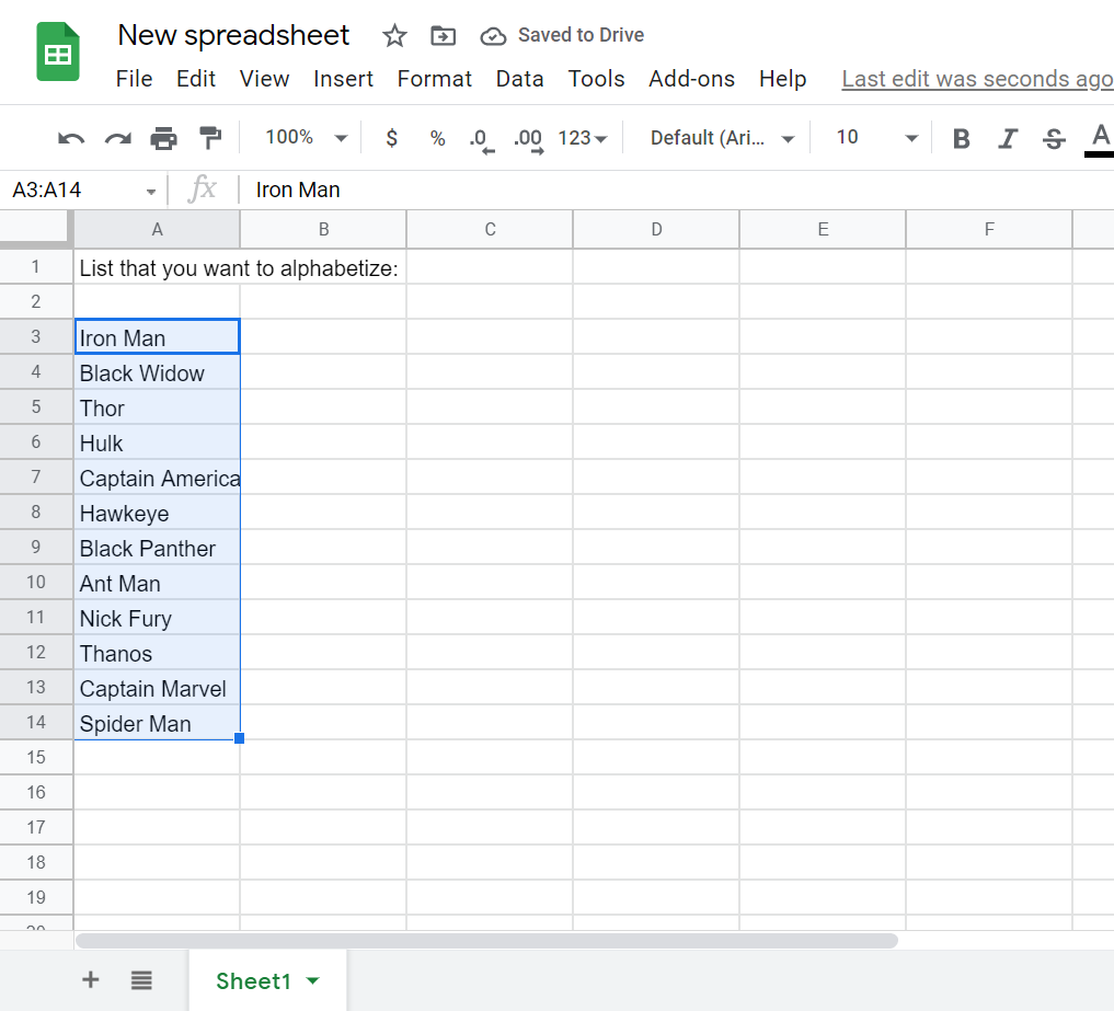 alphabetize in google docs