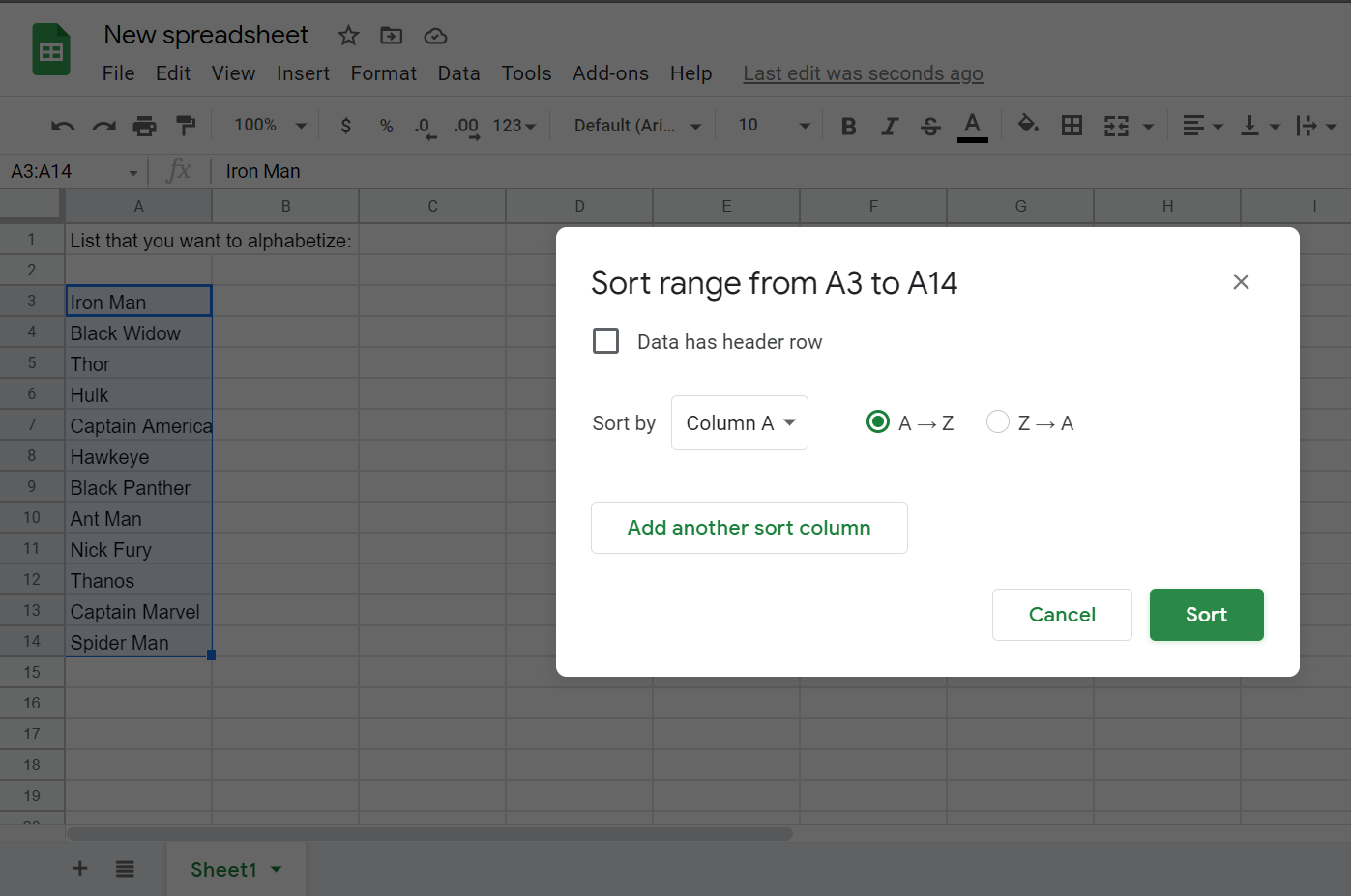 alfabetiseren in google docs