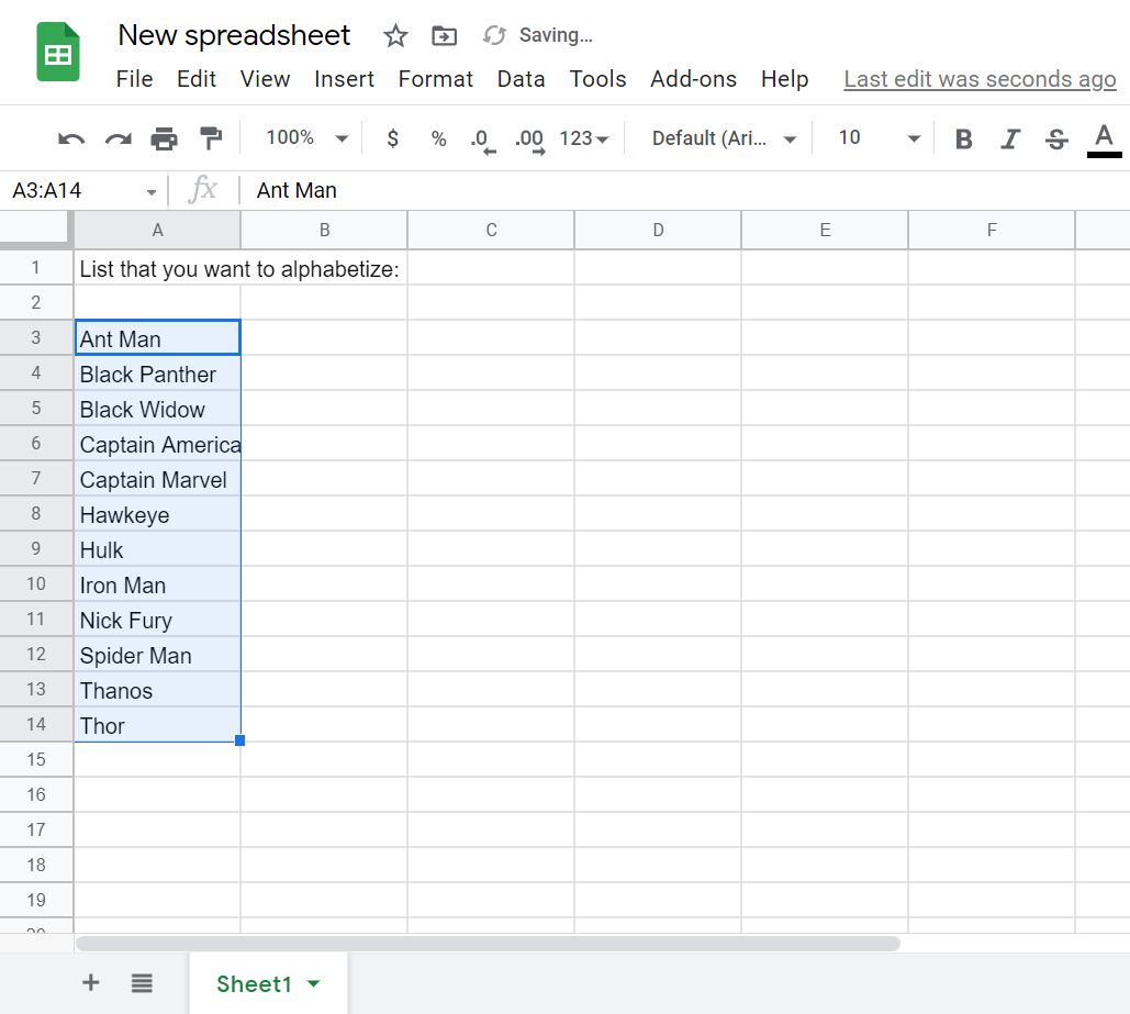 alphabetize no Google docs 