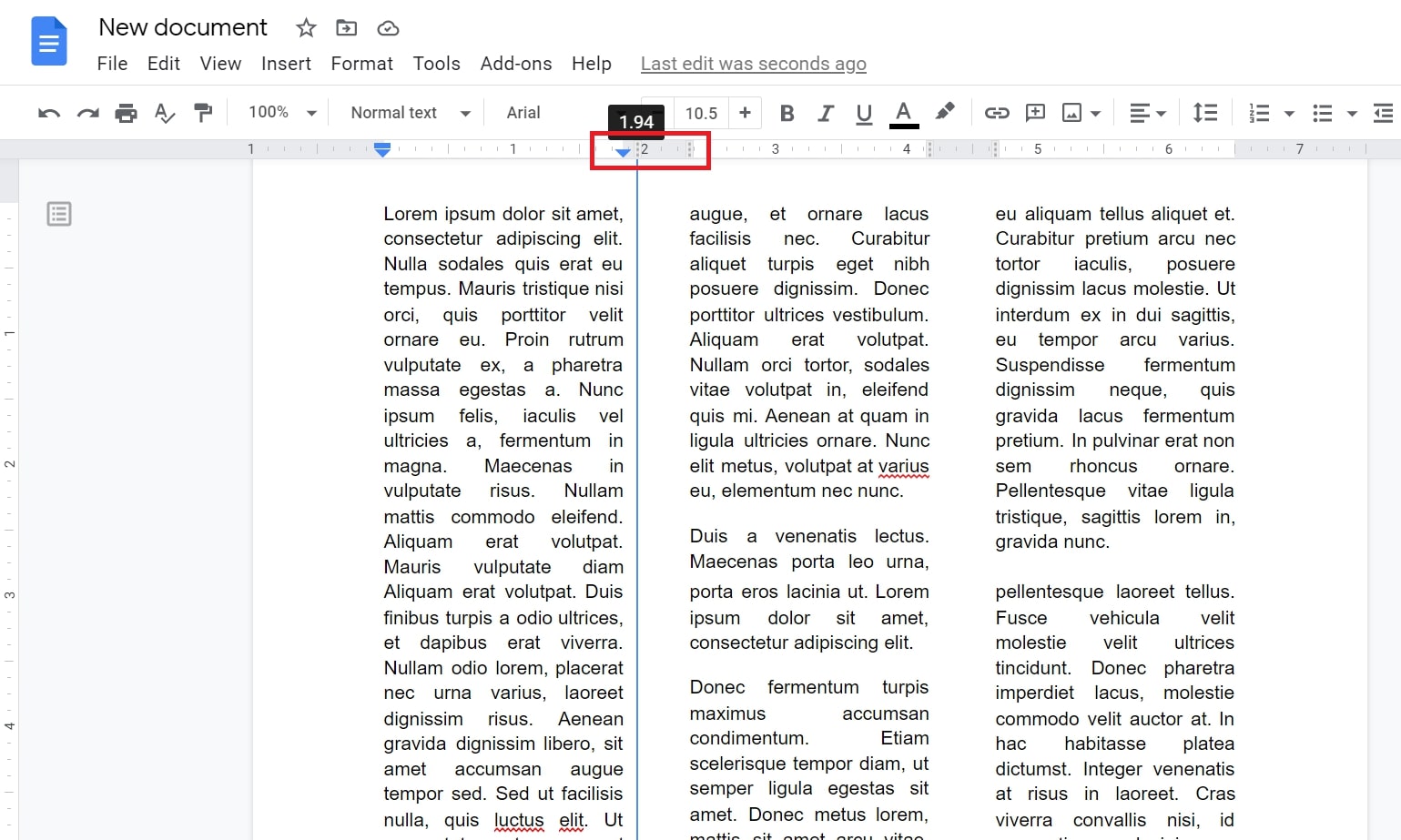 columns in google docs