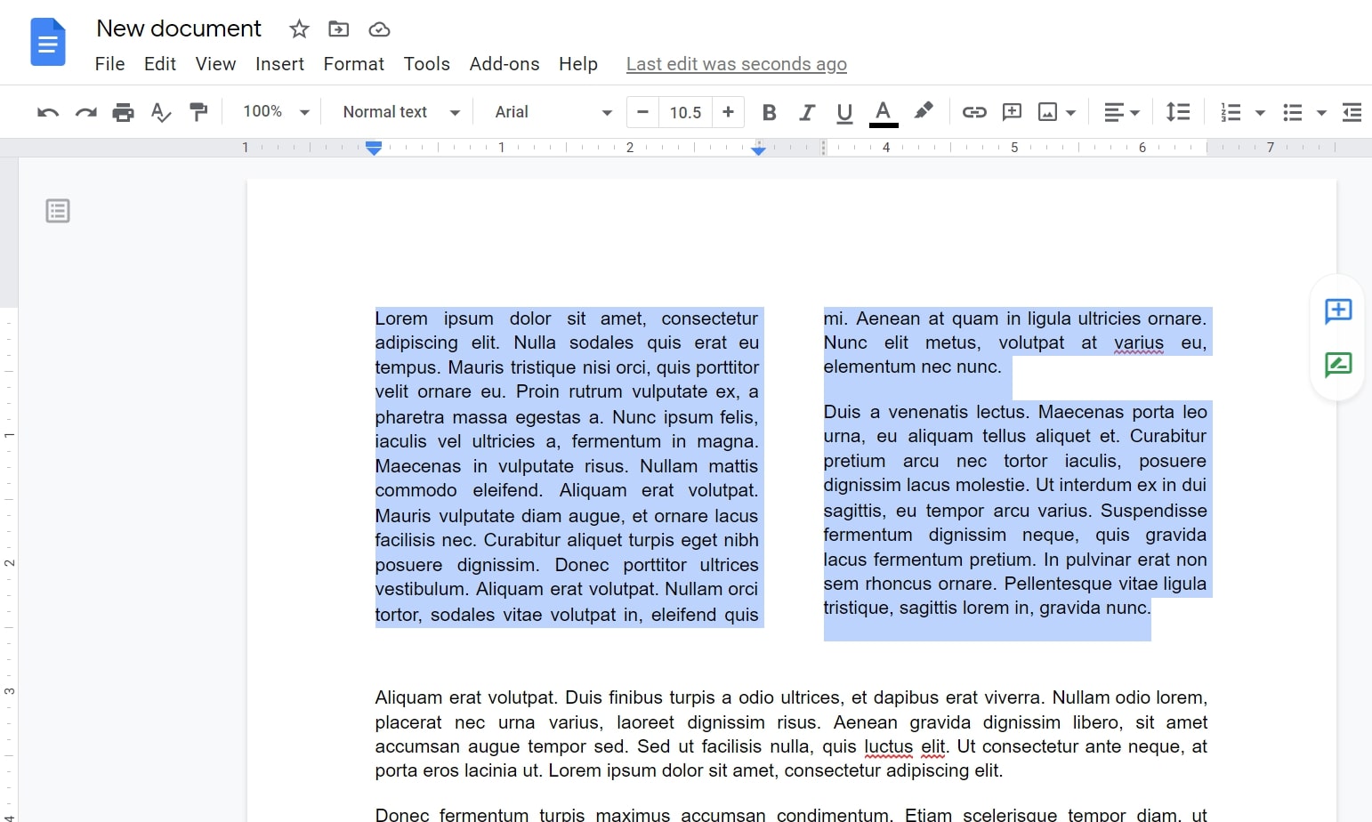 columns in google docs