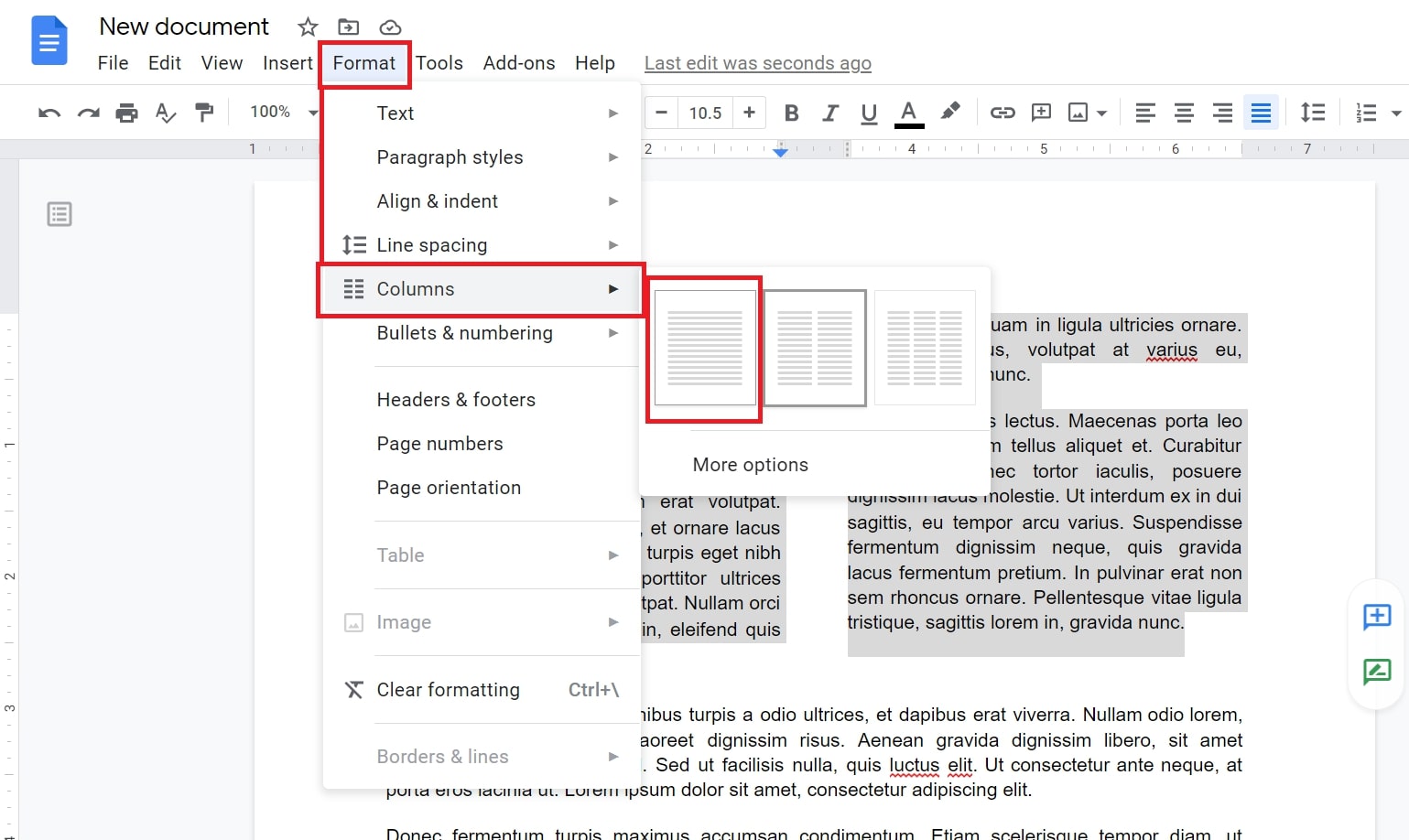 How to make Columns in Google Docs?