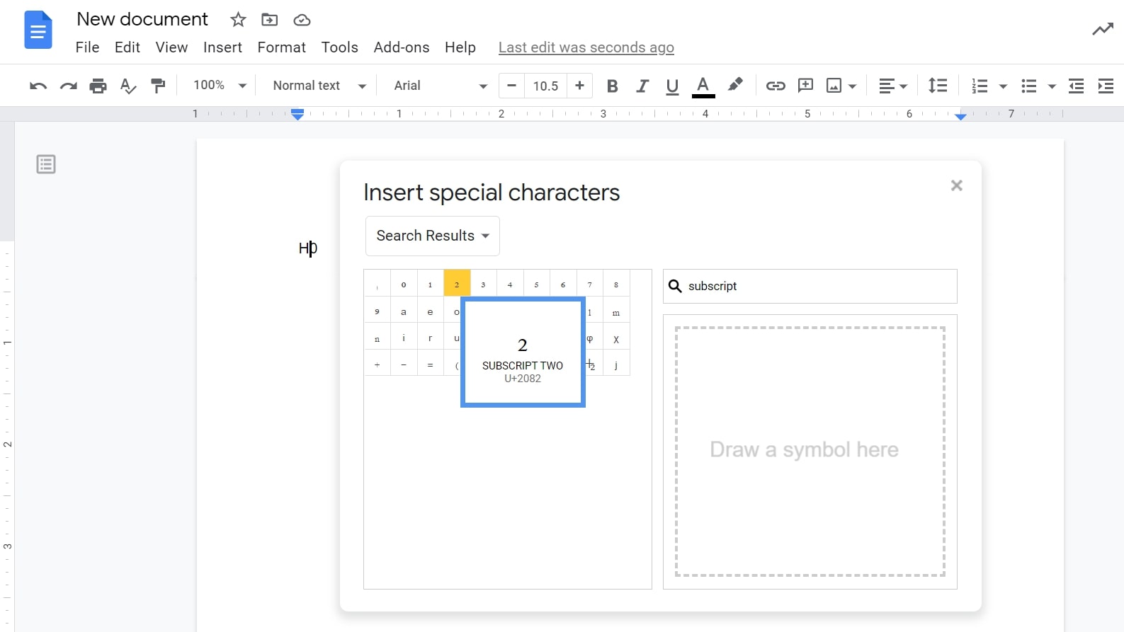 make subscript google docs