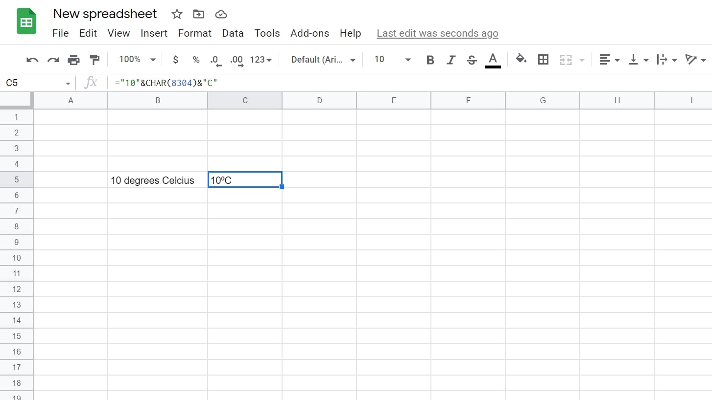 google sheets superscript