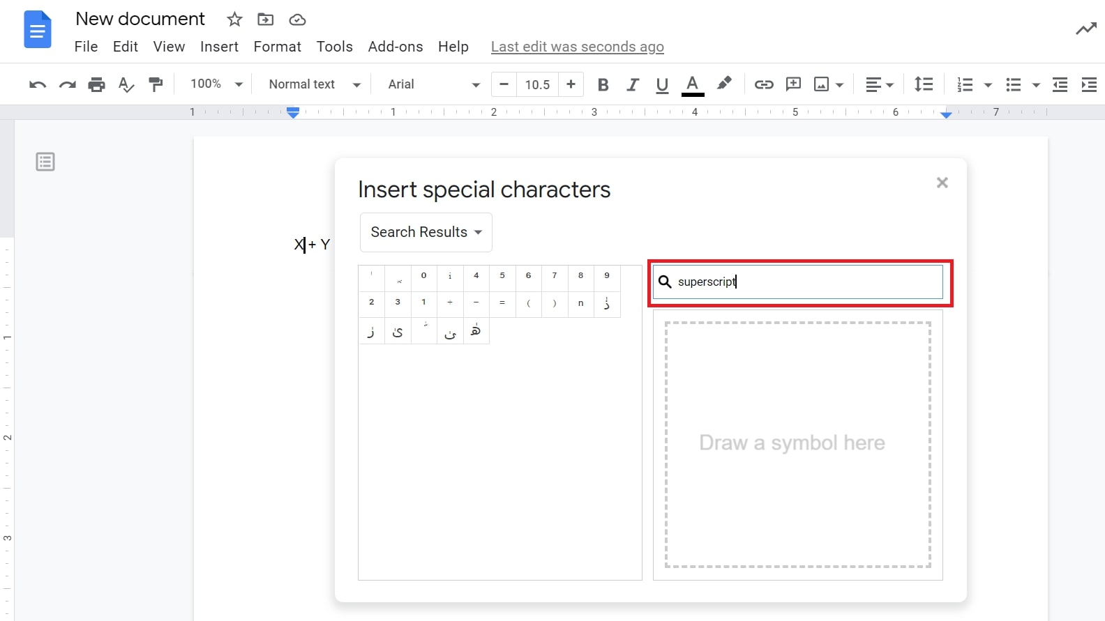 small subscript google docs