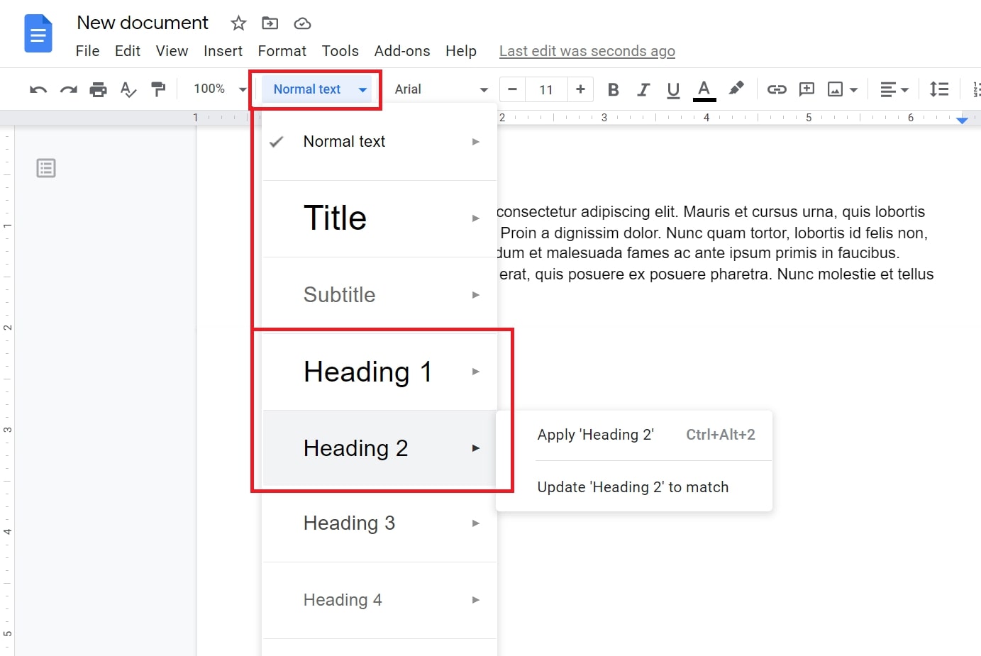 table of contents google docs