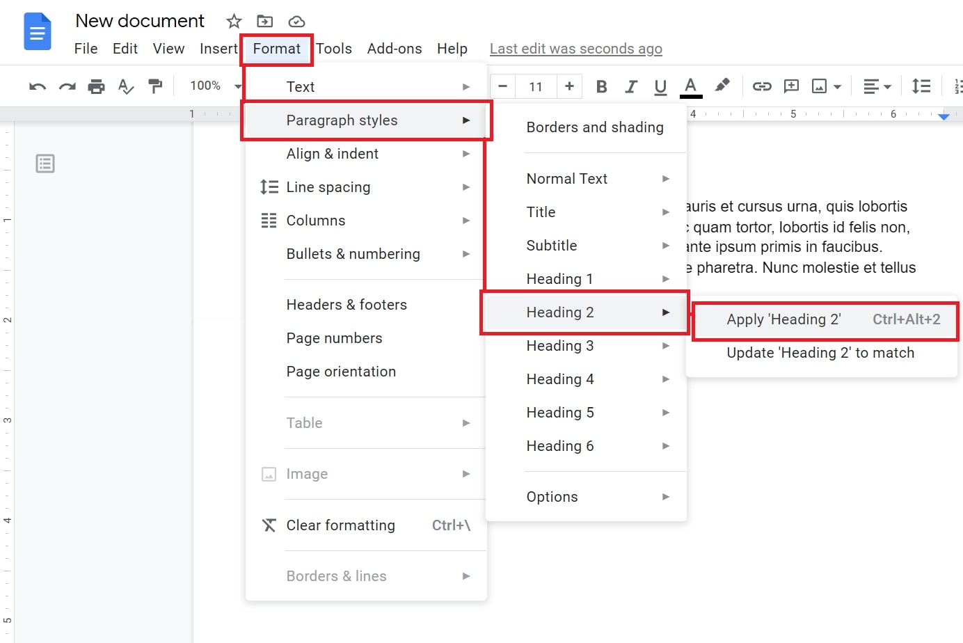 table of contents google docs