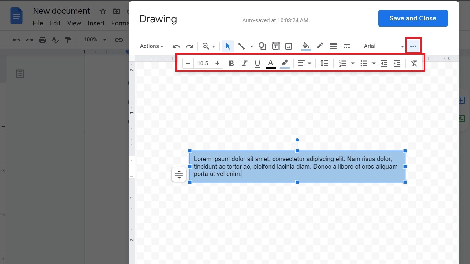 text box google docs