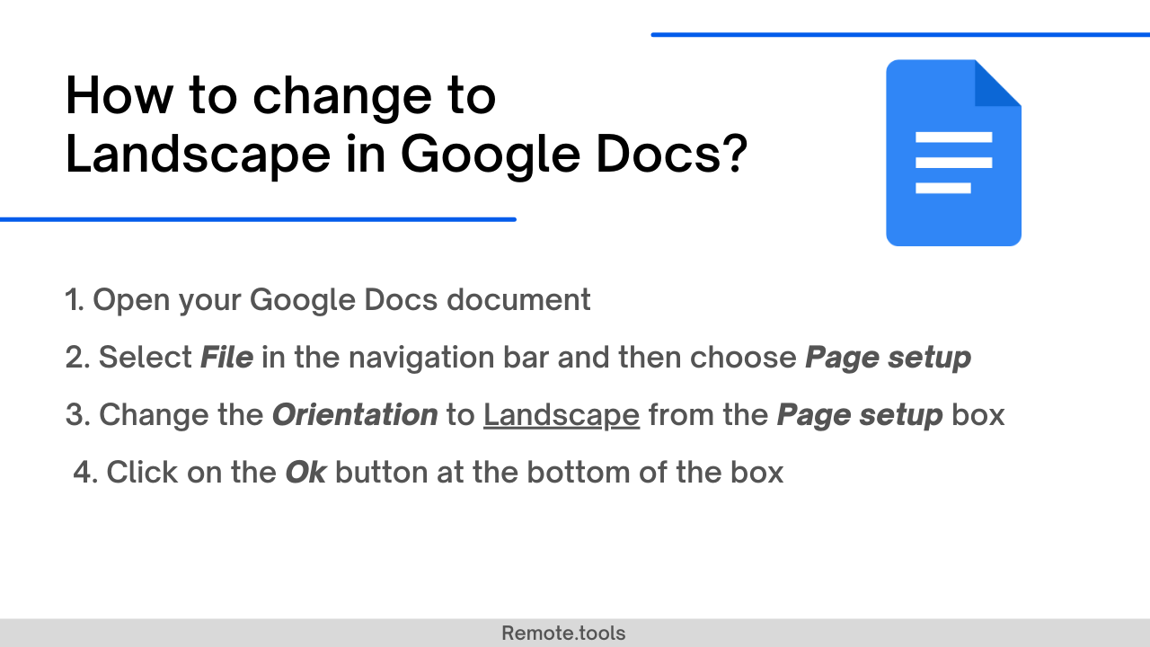 How to change to Landscape in Google Docs