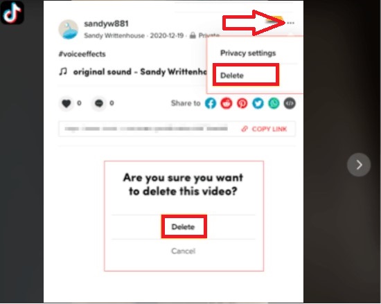 delete a tiktok video