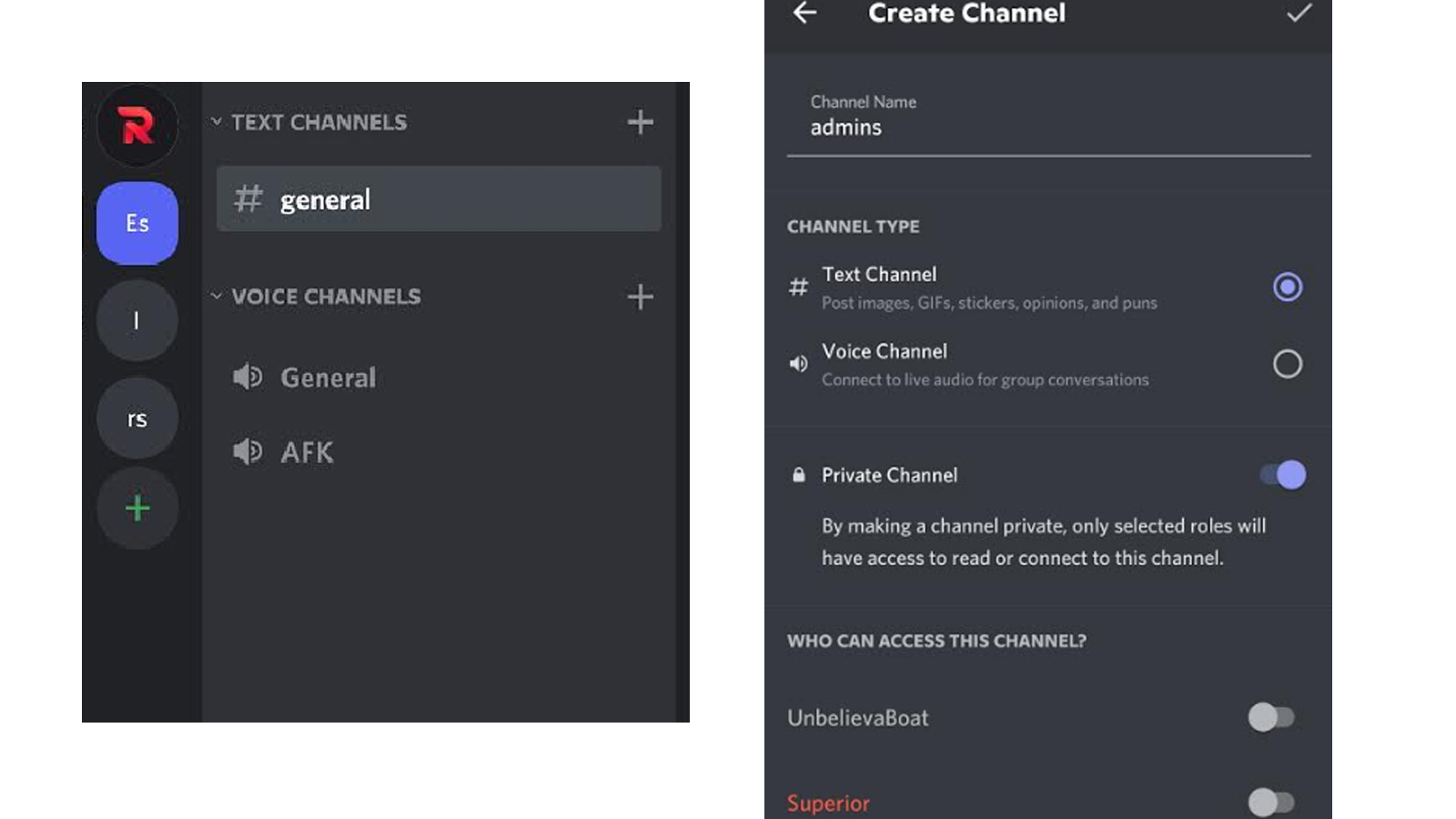 make a private Discord channel on mobile