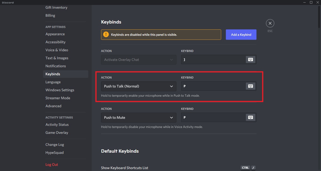 discord push to talk default key