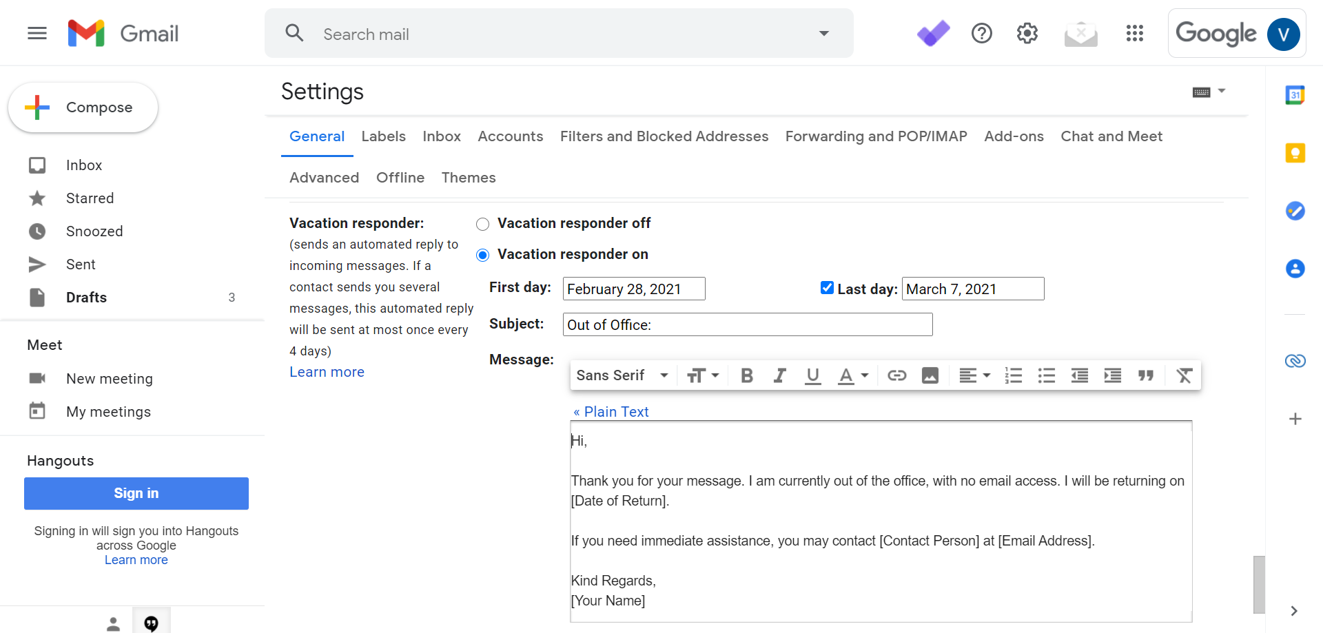 gmail auto reply