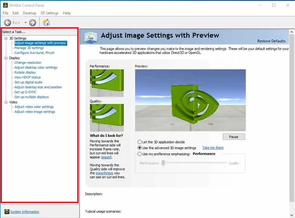 nvidia control panel 3d settings for gaming