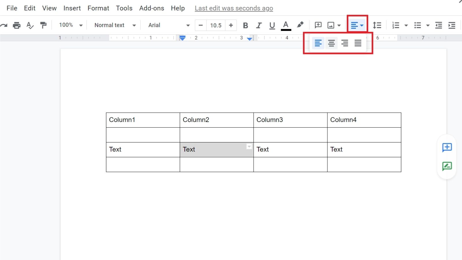 format a Table in Google Docs