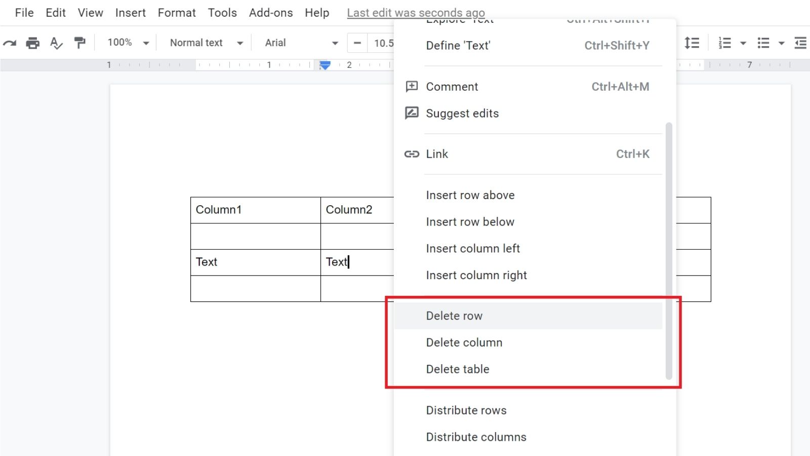 create Table in Google Docs